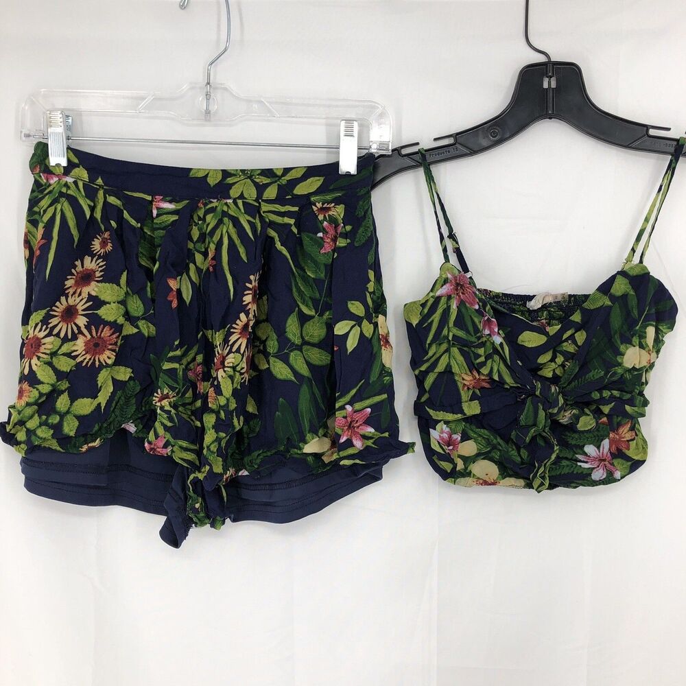 Blush BJ Blue Floral Shorts Crop Top set 2 piece outfit Small